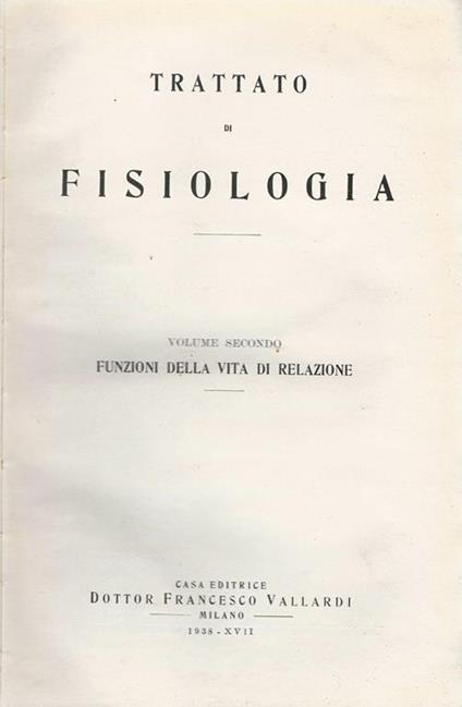 Trattato Di Fisiologia Funzioni Della Vita Di Relazione - copertina