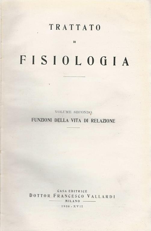 Trattato Di Fisiologia Funzioni Della Vita Di Relazione - copertina