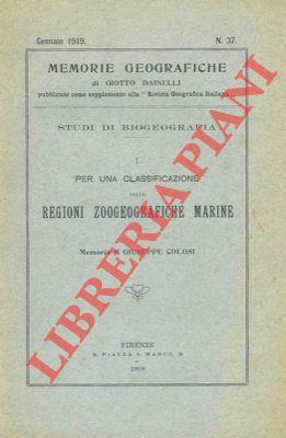 Per una classificazione delle regioni zoogeografiche marine - Giuseppe Colosi - copertina