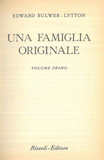 Una famiglia originale - Edward Bulwer Lytton - copertina