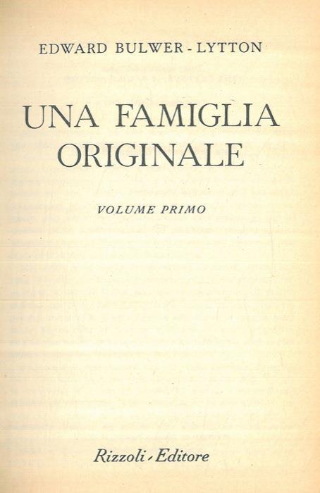Una famiglia originale - Edward Bulwer Lytton - copertina