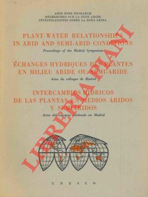 Plant-water relationships in arid and semi-arid conditions. Proceedings of the Madrid Symposium. Echanfes hydriques des plantes en milieu aride ou semi-aride. Actes du colloque de Madrid. Intercambios hidricos de las plantas en medios aridos y semiar
