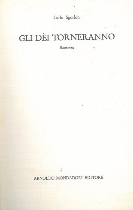 Gli dèi torneranno - Carlo Sgorlon - copertina