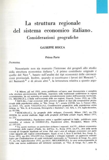 La struttura regionale del sistema economico italiano. Considerazioni geografiche - Giuseppe Rocca - copertina