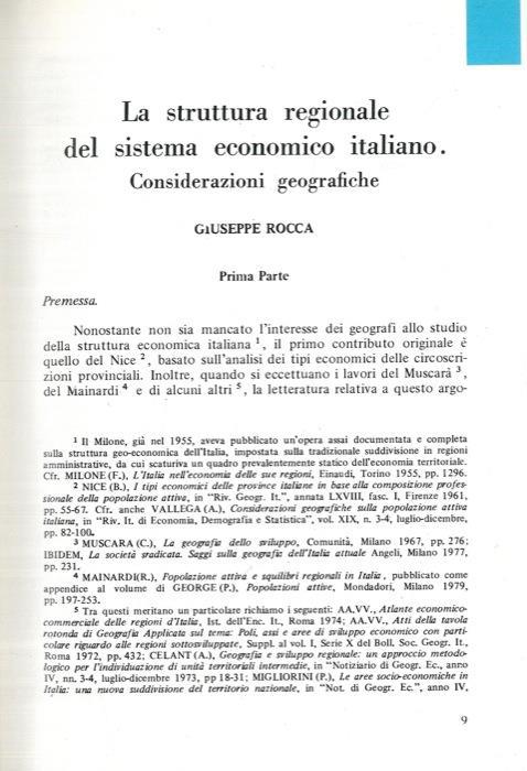 La struttura regionale del sistema economico italiano. Considerazioni geografiche - Giuseppe Rocca - copertina