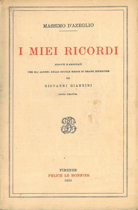 I miei ricordi - Massimo D'Azeglio - copertina