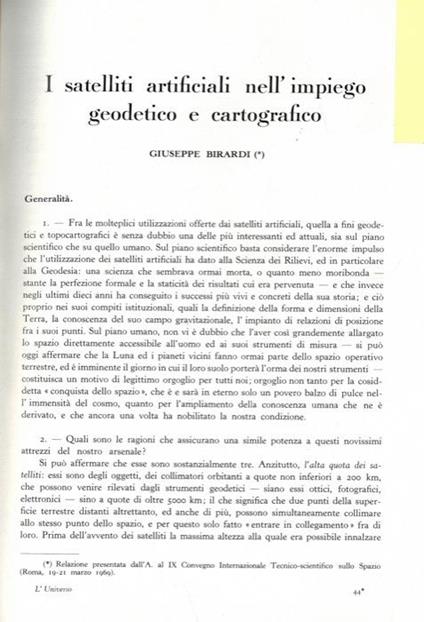 I satelliti artificiali nell'impiego geodetico e cartografico - Giuseppe Birardi - copertina