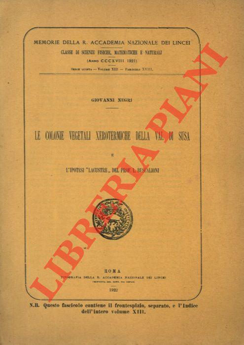 Le colonie vegetali xerotermiche della Val di Susa e l' ipotesi "lacustre" del Prof. L. Buscalioni