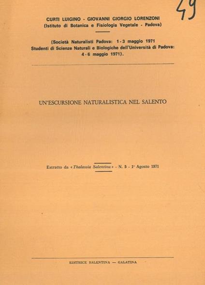 Un' escursione naturalistica nel Salento - Luigino Curti - copertina