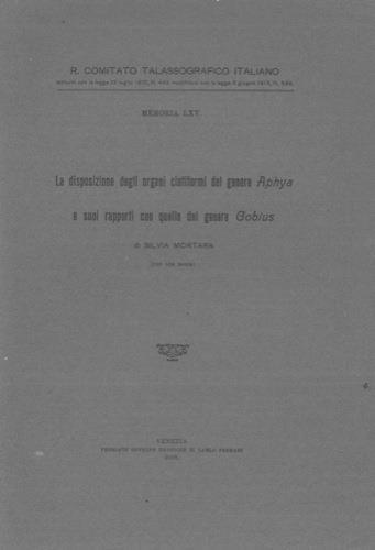 La disposizione degli organi ciatiformi del genere Aphya e suoi rapporti quella del genere Gobius - Silvia Mortara - copertina
