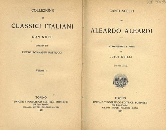 Canti scelti. Introduzione e note di Luigi Grilli - Aleardo Aleardi - copertina