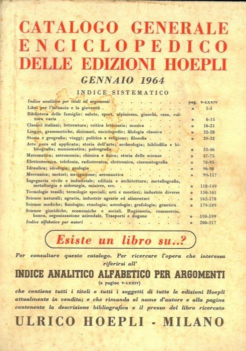 Catalogo generale enciclopedico delle edizioni Hoepli. Gennaio 1964 - copertina