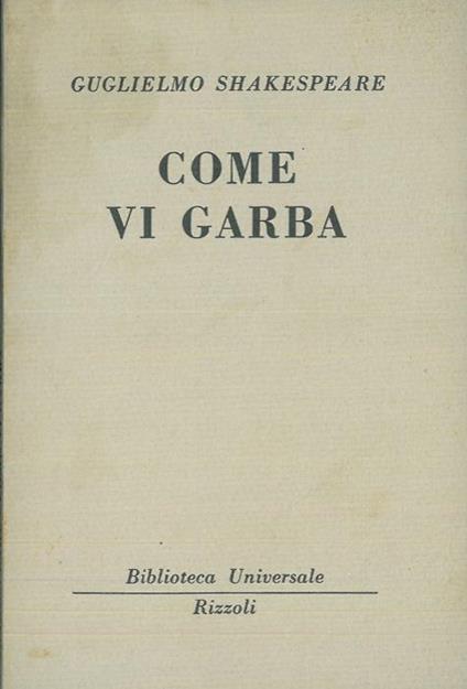 Come vi garba - William Shakespeare - copertina