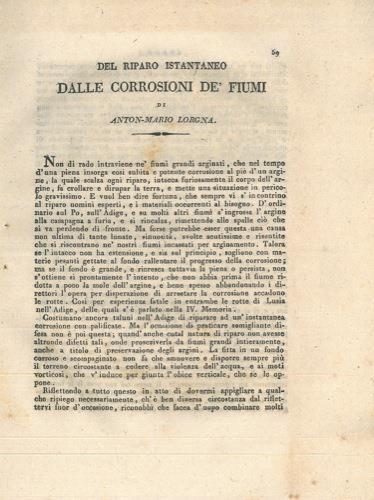 Dissertazione sopra il quesito: quali vantaggi o danni, e in quale stato d'acqua produca nel sistema generale d'un fiume la moltiplicità dé suoi sbocchi nel mare. Con quali principj se ne debba fissar il numero, e la direzione e con quali pratiche s - Pietro Zuliani - copertina