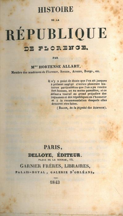 Histoire de la République de Florence - Hortense Allart - copertina