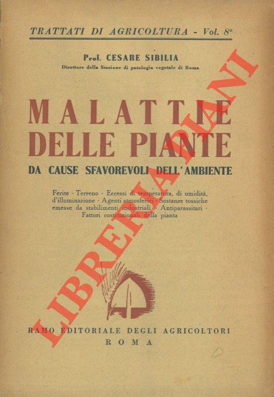 Malattie delle piante da cause sfavorevoli dell'ambiente. Ferite. Terreno. Eccessi di temperatura, di umidità, d'illuminazione. Agenti atmosferici. Sostanze tossiche emesse da stabilimenti industriali. Antiparassitari. Fattori costituzionali de