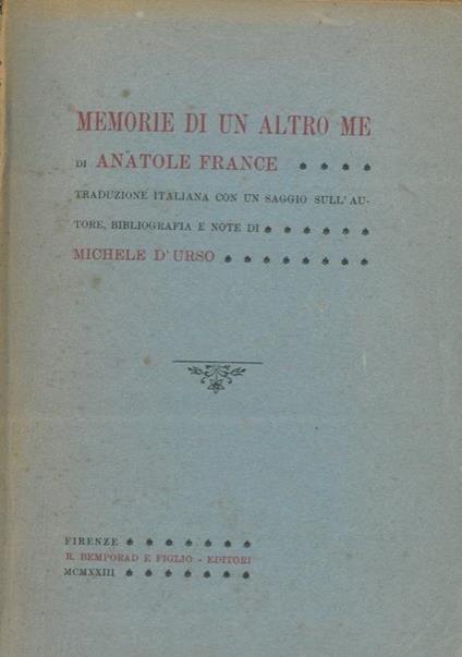 Memorie di un altro me - Anatole France - copertina