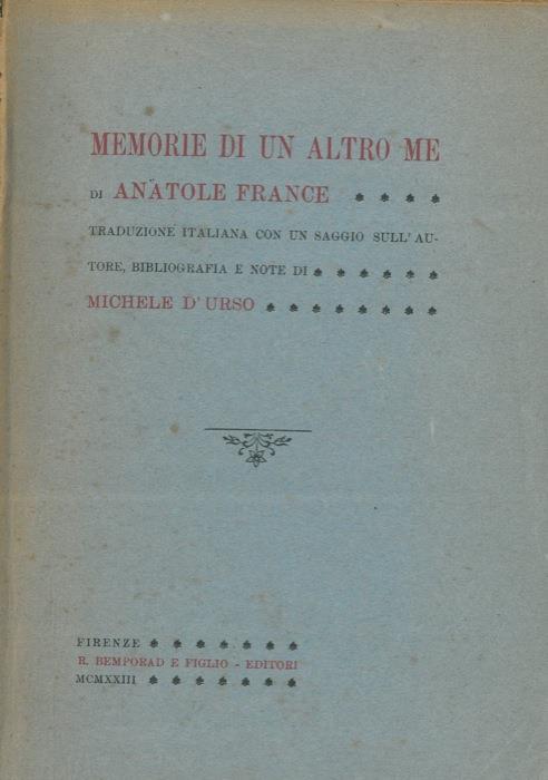 Memorie di un altro me - Anatole France - copertina
