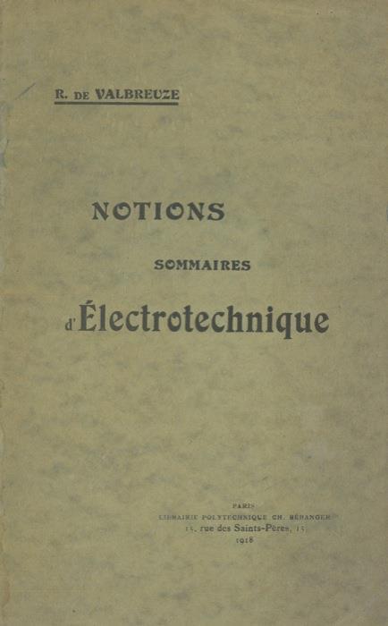 Notions sommaires d'electrotechnique - R. Valbreuze - copertina