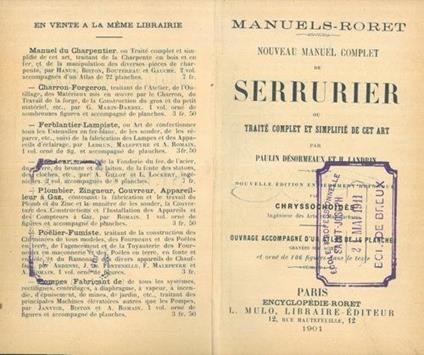 Nouveau manuel complet du serrurier ou traité complet et simplifié de cet art. Nouvelle edition entièrement refondue par Chryssochoidès - copertina