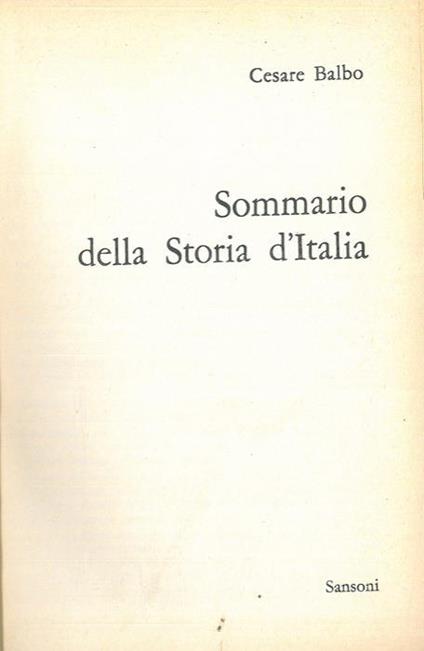 Sommario della Storia d'Italia - Cesare Balbo - copertina