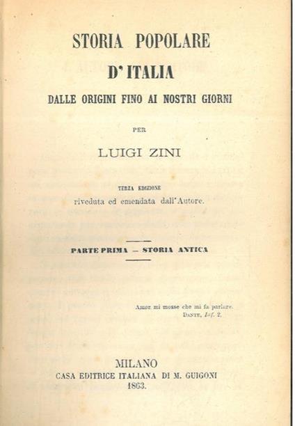 Storia popolare d'Italia dalle origini fino ai nostri giorni - Luigi Zini - copertina