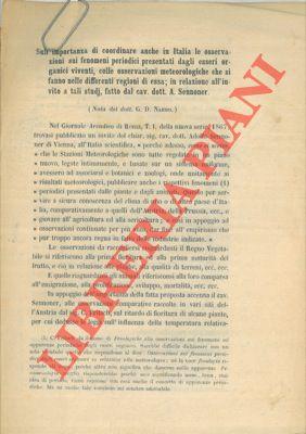 Sull'importanza di coordinare anche in Italia le osservazioni sui fenomeni periodici presentati dagli esseri organici viventi, colle osservazioni meteorologiche che si fanno nelle differenti regioni d'essa in relazione all'invito a tali studj, fatto