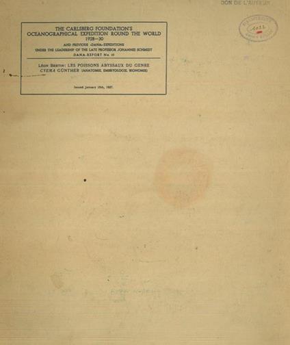 Les poissons abyssaux du genre Cyema Gunther (anatomie, embryologie, bionomie) - Léon Bertin - copertina