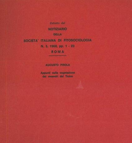 Appunti sulla vegetazione dei meandri del Ticino - Augusto Pirola - copertina