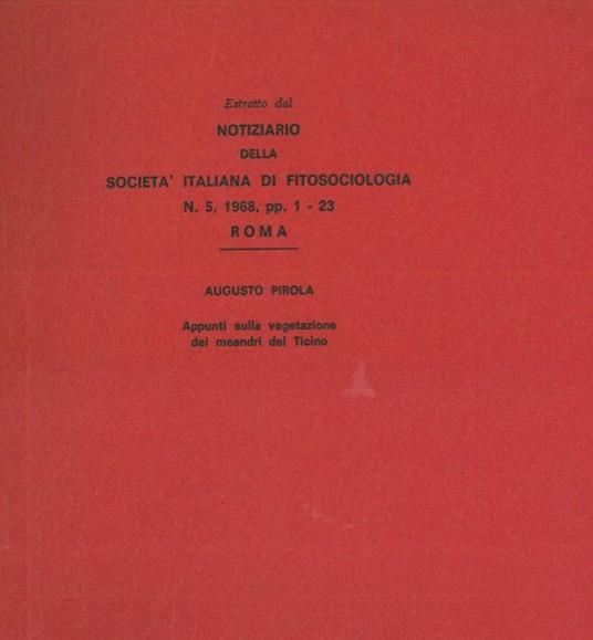 Appunti sulla vegetazione dei meandri del Ticino - Augusto Pirola - copertina