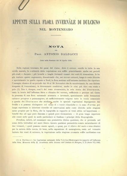 Appunti sulla flora invernale di Dulcigno nel Montenegro - Antonio Baldacci - copertina
