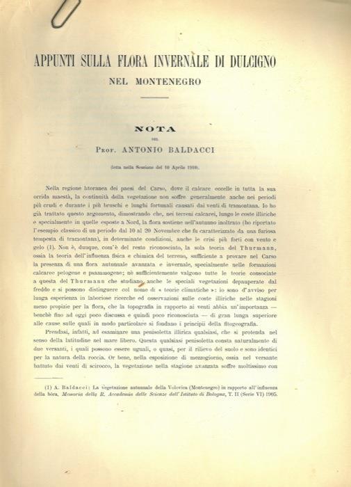 Appunti sulla flora invernale di Dulcigno nel Montenegro - Antonio Baldacci - copertina