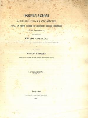 Osservazioni zoologico-anatomiche sopra un nuovo genere di crostacei isopodi sedentari (Gyge branchialis) - Emilio Cornalia - copertina