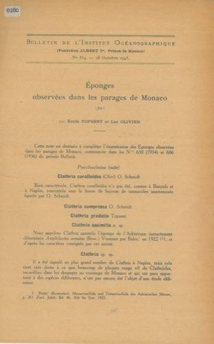 Eponges observées dans les parages de Monaco. Premiere partie, deuxime partie, fin - Émile Topsent - copertina
