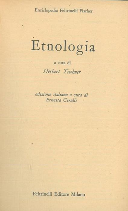Etnologia - Herbert Tischner - copertina