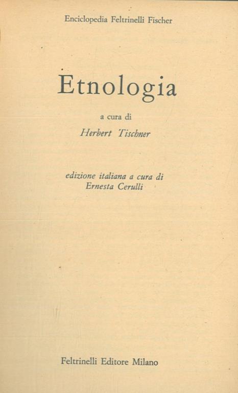 Etnologia - Herbert Tischner - copertina