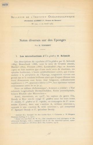 Notes diverses sur des Eponges - Émile Topsent - copertina