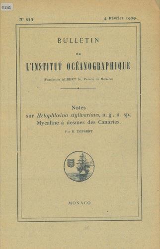 Notes sur Helophloeina stylivarians, n. g. , n. sp. , Mycaline à desmes des Canaries - Émile Topsent - copertina