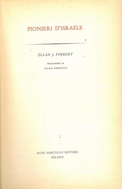 Pionieri d'Israele - Elian-J. Finbert - copertina
