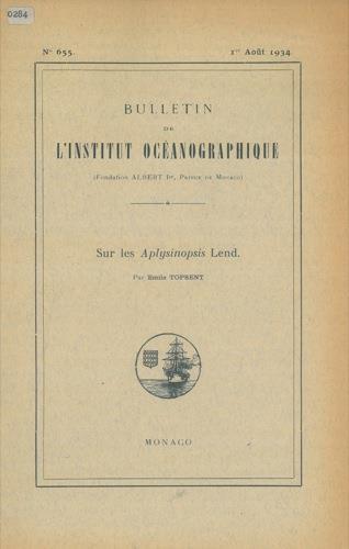 Sur les Aplysinopsis Lend - Émile Topsent - copertina