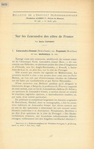 Sur les Leucandra des cotes de France - Émile Topsent - copertina