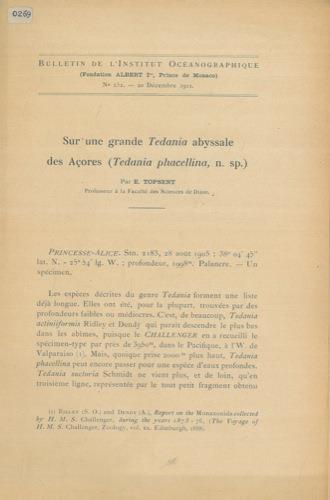 Sur une grande Tedania abyssale des Aores ( Tedania phacellina, n. sp. ) - Émile Topsent - copertina