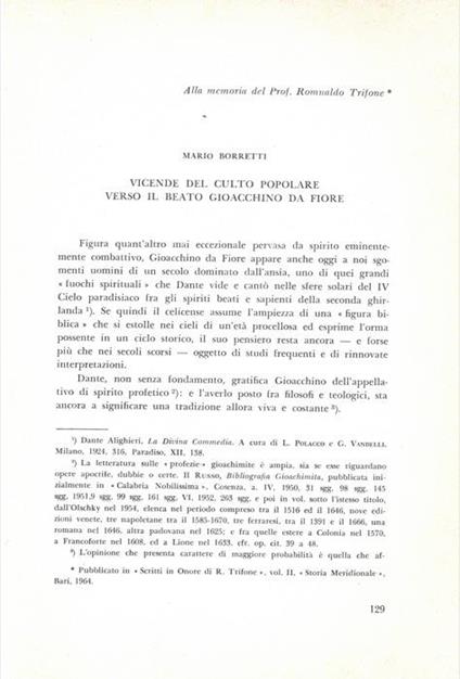 Vicende del culto popolare verso il Beato Gioacchino da Fiore - Mario Borretti - copertina