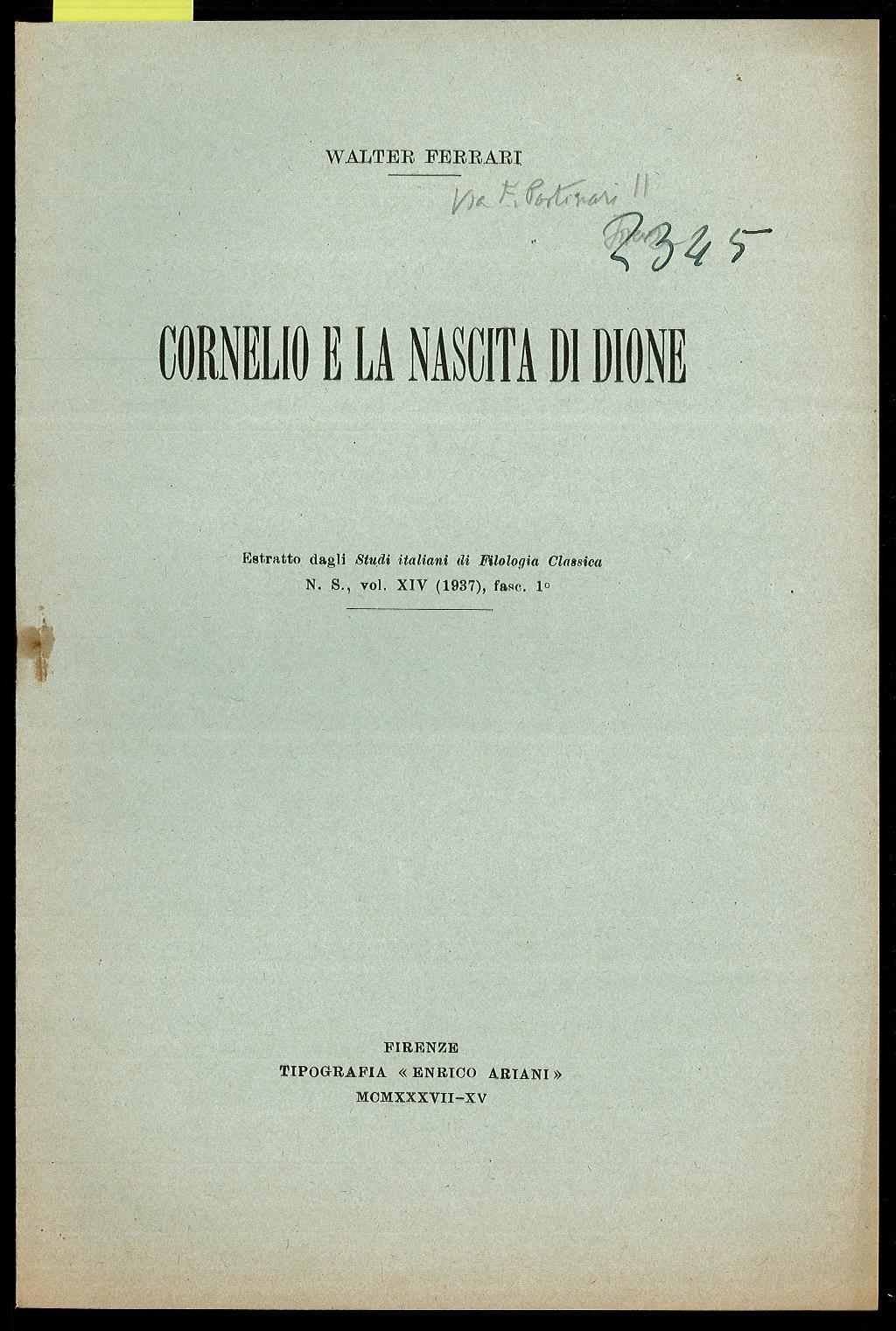 Cornelio e la nascita di Dione