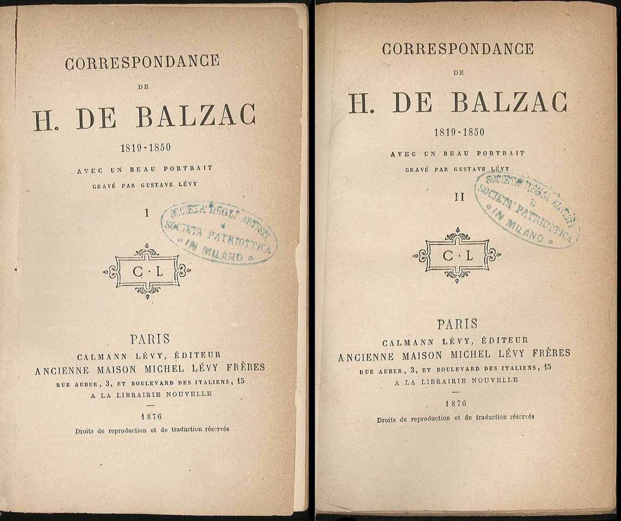 Correspondance de H. De Balzac 1819-1850 volume I e II
