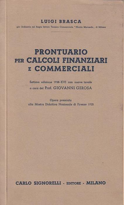 Prontuario Calcoli Finanziari Commerciali - Luigi Brasca - copertina