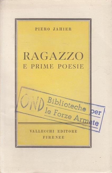 Ragazzo e Prime Poesie - Piero Jahier - copertina