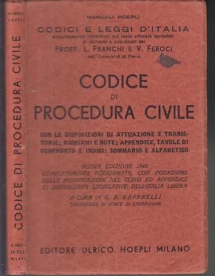 Codice Di Procedura Civile- Franchi Feroci- Manuali Hoepli - Proff. Franchi - copertina