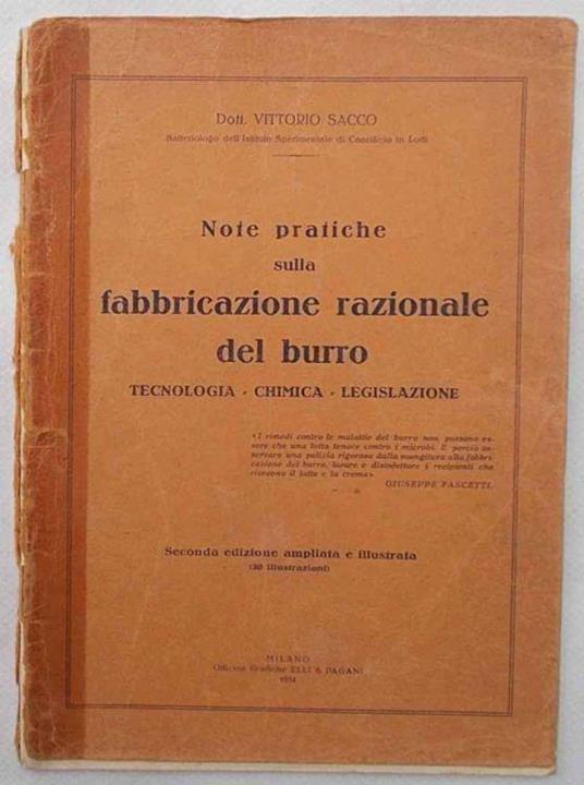 Note pratiche sulla fabbricazione razionale del burro - Vittorio Sacco - copertina