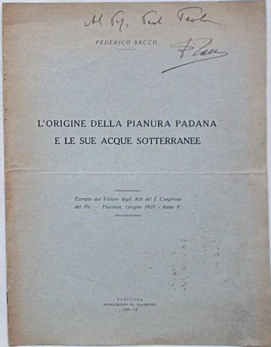 L' origine della Pianura Padana e le sue acque sotterranee - Federico Sacco - copertina